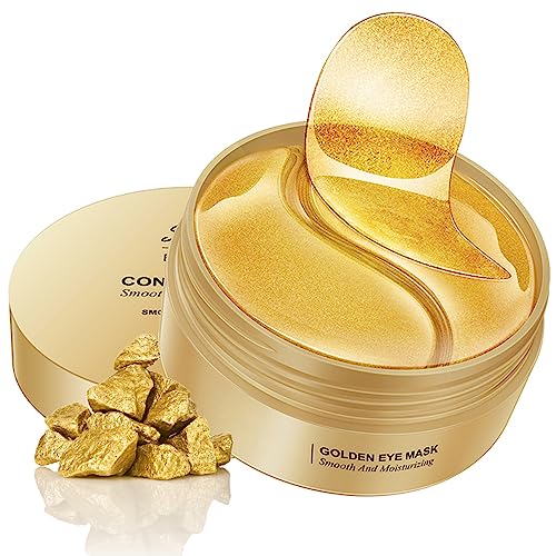 Máscara para os olhos, 60 peças adesivos sob os olhos para rugas, orelhas, bolsas para os olhos e inchaço, hidratante, anti-idade máscara de orelhas (dourado)