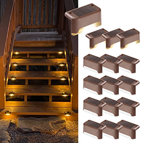 Solpex Luzes solares para exteriores, 16 unidades, luz de escada, impermeável, iluminação LED para escadas exteriores, degraus, cerca, pátio, terraço, , caminho, decoração, branco quente