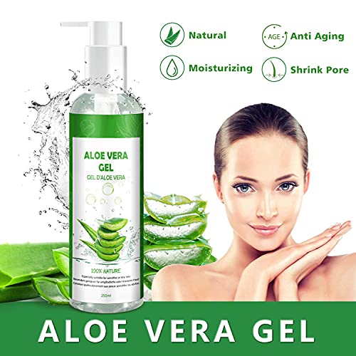 Gel de aloé vera 100 % puro, 250 ml, creme natural hidratante para rosto, cabelo e corpo, ideal para acne, peles secas e queimaduras solares, calmante, nutritivo e anti-sensível, com bomba