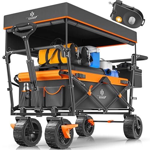 KESSER® Carrinho dobrável GT9000 com teto | Carrinho de transporte máximo Suporta até 150 kg com rodas de borracha dura e travões de estacionamento (dianteiro e traseiro) | Inclui bloqueio, cobertura