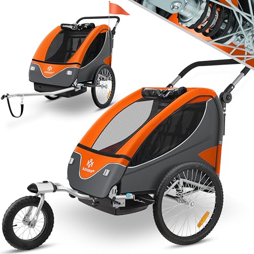 KESSER® Reboque para crianças reboque de bicicleta giratório 360° com suspensão 2em 1 função Jogger reboque para crianças arnês de 5 pontos reboque Jogger para bicicletas máximo 40 kg