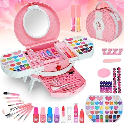 Brinquedos de maquilhagem para meninas - 66 peças lavável de maquilhagem para meninos brinquedos, brinquedos de mesa de maquilhagem, presente de princesa para meninas, aniversário e Natal para meninas