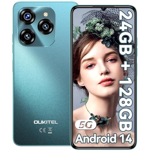 OUKITEL C50 5G Telefones celulares gratuitos telemóvel Android 14 Smartphone 24 GB +128 GB/1TB ecrã grande telemóvel 6,8" HD 5150 mAh câmara 50MP Dual SIM Face ID/Fingerprint/GPS/OTG