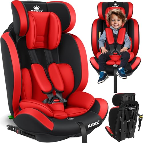 KIDIZ® Cadeira de automóvel, grupo 1 + 2 + 3/9-36 kg, arnês de segurança de 5 pontos, encosto de cabeça ajustável, assento elevador de crescimento 1-12 anos, estável e segura, com Isofix