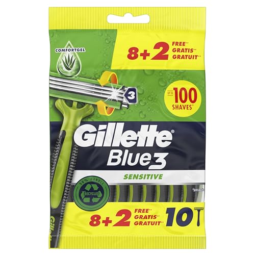 Gillette Blue3 Sensitive Máquina descartável para homem, 10 unidades