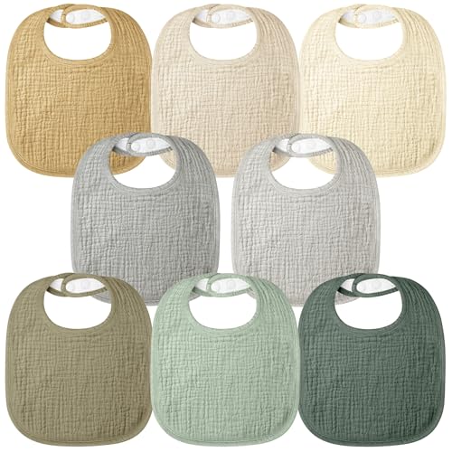 Bearmoss Babadores de musselina para bebé, 100% algodão, lenço quadrado para o pescoço para bebé, babetes ajustáveis suaves para meninos e meninas, 8 unidades