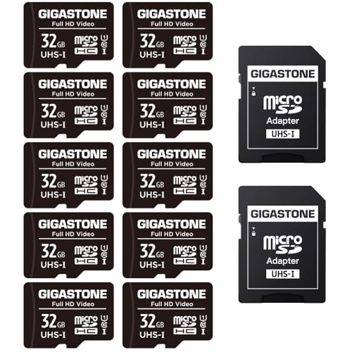 GIGASTONE 32 GB Cartão de memória micro SD, pacote de 10, vídeo Full HD, câmara de vigilância e segurança, câmara de ação, drone de 90 MB/s micro SDHC UHS-I U1 C10 classe 10