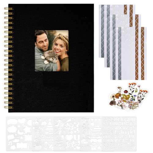 Vienrose Álbum de fotos Scrapbook, 20,5 x 28 cm, álbum de recortes com capa de linho e 40 páginas brancas Kraft, família, casamento, viagem DIY Scrapbooking Supplies Set. Preto