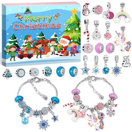 Calendário advento crianças unicórnios para meninas: Kit Fazer pulseiras meninas artesanato calendário advento pulseiras presente menina meninos 4 5 6 7 8 9 anos jóias menina infantil Natal