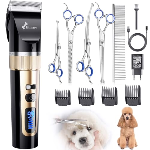 Gimars 6 em 1 sem fios silencioso máquina cortar cabelo cães profissional corta-pelos cães, gatos, máquina de descascar animais de pelo comprido