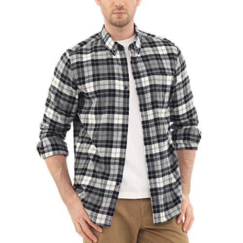 Dubinik® Camisa Franela Hombre Cuadros Algodón Leñador Casual Ajuste Regular Botones Camisas Manga Larga Hombre con Bolsillo