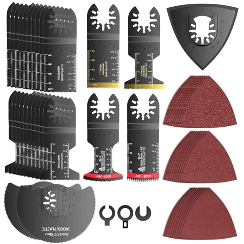 Wothfav Lâminas de serra oscilante, 60 peças multifunções oscilante de titânio, acessórios para ferramentas oscilantes, lâminas multifunções para Bosch, Dewalt, Black &Decker, Fein, Parkside