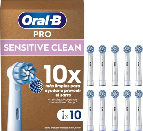 Oral-B Pro Sensitive Clean Peças sobresselentes originais para escova de dentes elétrica, conjunto de 10 cabeças de substituição com indicador de uso, branco (tamanho da caixa de correio)
