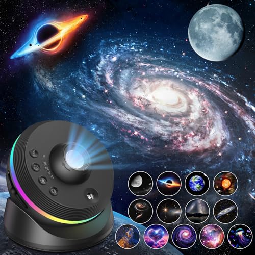 Projetor estrelas, 4K HD projetor planetário com 13 discos planetários, rotação de 360 ° projetor galáxia Skylight luz noturna com temporizador e meteorito dinâmico para decoração do quarto