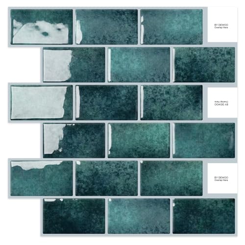 DEWOO 20 peças autocolantes vinil azulejos azulejos metro autocolantes cozinha casa de banho tijolo 3D parede Peel Stick Wall Tiles, verde (30,5 x 30,5 cm)