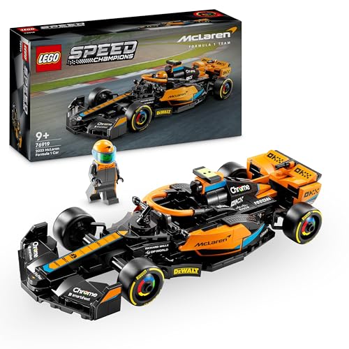 LEGO Speed Champions Fórmula de carro de corridas 1 McLaren 2023 Maquete de veículo de brinquedo, presente para meninos e meninas de 9 anos ou mais para brincar e expor como decoração 76919