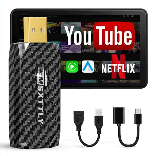 MSXTTLY Adaptador sem fios CarPlay Android Auto V-Stream 3 em 1, 2025 Car Play, compatível com Netflix/Youtube/TikTok, compatível com carros CarPlay com cabo, preto
