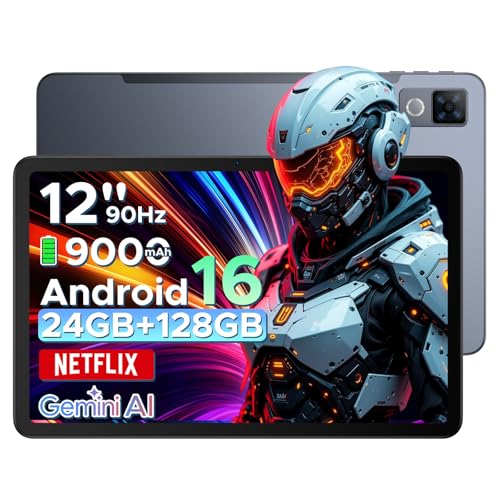 DOOGEE U12 Tablet Android 16, 24 GB + 128 GB Tablet FHD+/90 Hz, 9000 mAh/18 W, tablets Gemini AI, T7255 Octa Core Tablet, 13 MP+8 MP, Widevine L1/OTG/Face ID/GPS/FM/G 3,5 mm jack/altifalantes duplos