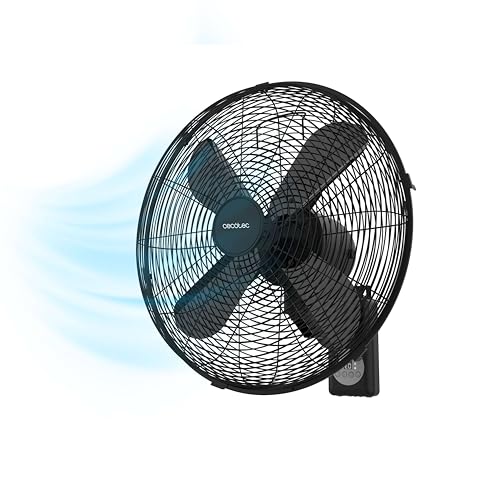 Cecotec Ventoinha de parede com comando EnergySilence 4500 Power Wall Control Black. 50 W, diâmetro 45 cm, 4 pás aerodinâmicas, ecrã LED, 3 velocidades, temporizador 8 h, oscilação automática