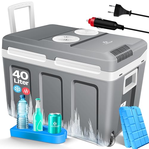 KESSER® Geladeira elétrica portátil 40L com rodas | Aquente e resfria | Termoelétrica | mini frigorífico | 12 V e 230 V | Para carro, campismo e tomada | Modo ECO, inclui acumuladores de frio