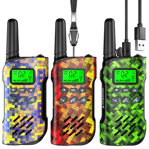 Inspireyes Walkie Talkie crianças recarregável, 48 horas de tempo de trabalho, longo alcance de 3 quilómetros, presentes de aniversário para meninos e meninas, brinquedos ao ar livre para meninos de 3