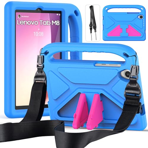 DUZZONA Lenovo Tab M8 Capa infantil para 8 polegadas (4th Gen)/M8 HD/ M8 FHD/Smart M8 FHD/ M8 3rd Gen, capa anti-impactos com pega e correia para Lenovo Tab M8 8", azul