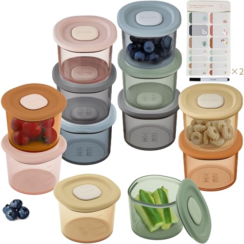 Moonkie 12 frascos para bebé comida de silicone, frascos para bebés de 4 onças, recipiente para alimentos para bebé, frascos de conservação 100% cosméticos, sem BPA, adequados para máquina de lavar