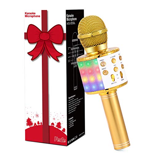Fede Microfone Karaoke Bluetooth, microfone sem fios karaoke portátil com luz LED multicor para crianças manta de jogo música, compatível com Android/iOS PC ou smartphone inteligente