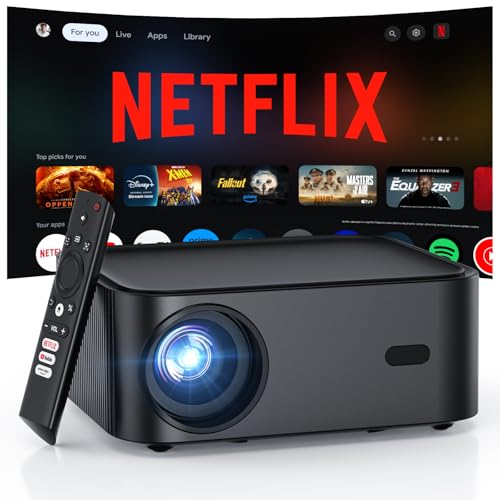 [Netflix oficial/1000 ANSI/Dolby áudio] HAPPRUN projetor 4K, Full HD 1080P nativo, WiFi 6 Bluetooth5.2, mini projetor portátil para cinema em casa e quarto, foco elétrico Smart projetores