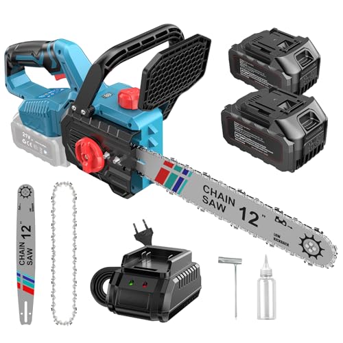 Motosserra bateria de 12 polegadas, motor serra elétrica com bateria de 8000 mAh, serra elétrica sem escovas de 1000 W, mini serra elétrica para jardinagem, poda, corte de madeira