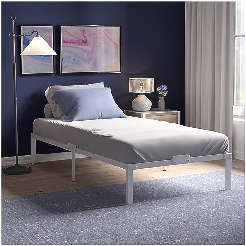 Dreamzie Cama de metal 90 x 200 com elastómero de metal branco, Somier 90 x 200 com pernas - altura de 41 cm, resistente, montagem simples, grande capacidade de armazenamento