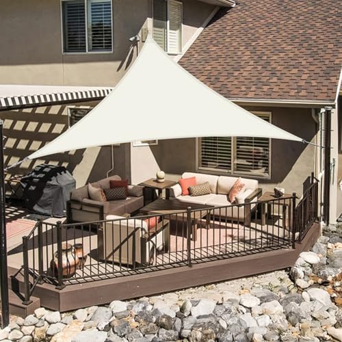 LOVE STORY Toldo vela de sombra triangular impermeável, 3 x 3 x 3 m, creme de poliéster proteção contra raios UV, para exteriores, terraço, pátio, jardim