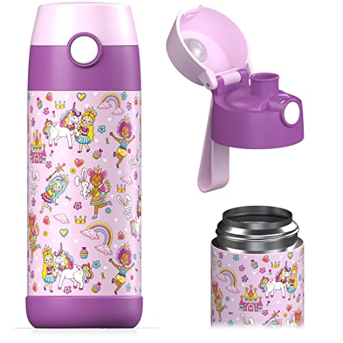 JARLSON® Garrafa de água para crianças "MALI" – Garrafa de água térmica de aço inoxidável, sem BPA, à prova de fugas, garrafa infantil, 350 ml
