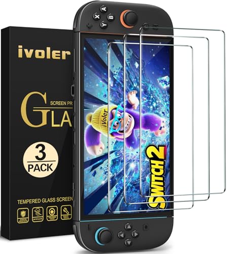 ivoler 3 peças protetor de ecrã para Nintendo Switch 2 Model 2025, vidro temperado premium