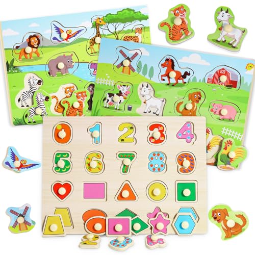 lenbest 3 peças puzzle madeira - brinquedos crianças 2 3 anos - brinquedos Montessori 1 ano - jogos educativos - puzzle bebé