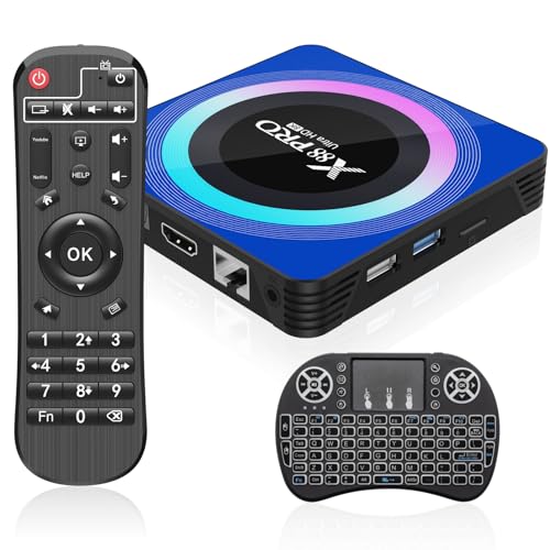 Android 13.0 TV Box 4 GB RAM 32 GB ROM, Box TV Android com RK3528 Quad-Core 64bit Cortex-A53 Chip, 8K UHD vídeos, 2,4 G/5G duplo WiFi Bluetooth 5.0 com mini teclado sem fio, preto