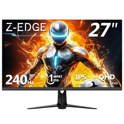 Z-Edge Monitor de jogos de 27 polegadas 240HZ, ecrã de computador 2K QHD IPS monitor 1ms 2560 x 1440 LED, 400cd/m², HDR10, FreeSync, DisplayPort(240 Hz), HDMI(144 Hz), 1 Hz), 1 Hz), 1 Hz. ), VESA C