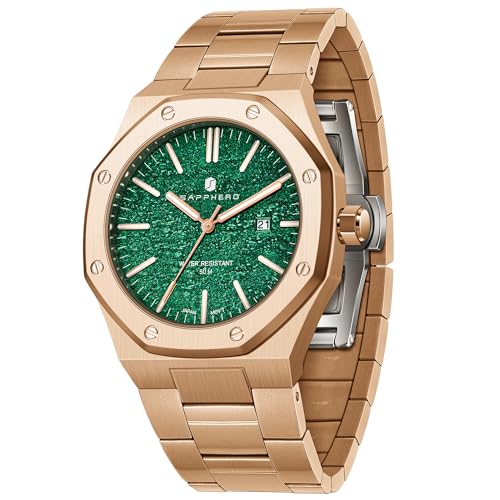 SAPPHERO Relógio de homem impermeável 30 m quartzo prata correia de aço inoxidável data calendário preto azul homens relógios presentes de pulseira para homens