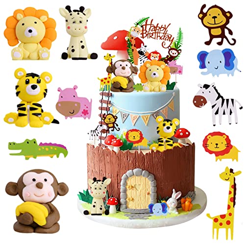 OSDUE Decoração para bolos, 12 peças modelos de animais decoração para bolos de aniversário, reutilizável, para meninos e meninas, suprimentos para festas de aniversário, ornamento de bolo de