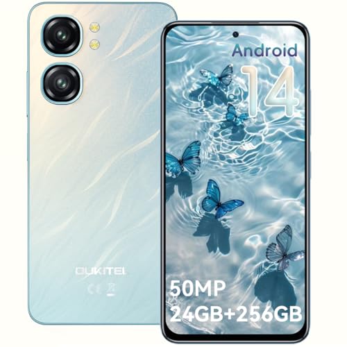 OUKITEL C58 Pro Android 14 Telefone móvel livre - 6,7 ecrã HD 90 Hz Smartphone, 24 GB + 256 GB/1TB, bateria 5150 mAh, câmara 50 MP smartphones, 4G Dual SIM/OTG/GPS/Fingerprint. /ID facial
