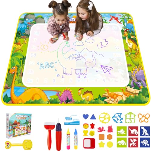 Tapete de pintura de água 110 x 70 cm - brinquedos para crianças dos 2 aos 6 anos - água quadro mágico com livro de desenho e 4 canetas - jogos educativos para meninos meninas Natal presentes (tema