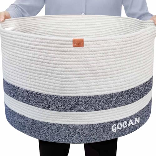 GOCAN Cesta de manta extra grande cesta de corda de algodão D55 x H35 cm cestas de lavandaria tecidas para mantas cesta de armazenamento com alças XXXL (Dark Grey)