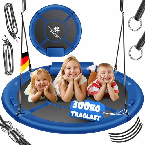 KESSER® Balanço para crianças, balanço redondo, suporta até 300 kg, ajustável, balanço de jardim, balanço infantil, para interior e exterior, para crianças e adultos, 120 cm, azul