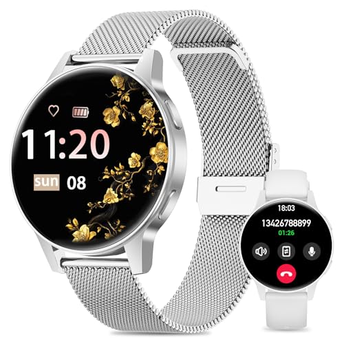 SLOKSFil Relógio inteligente mulher, 1,27" TFT com chamadas Bluetooth Smartwatch mulher, ciclo feminino, 24H monitor de sono, 100 desportos, IP68 Waterproof, para Android/iOS (Silber)