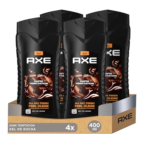 Axe Gel de duche e champô para homem escuro tentação 3 em 1 400 ml, conjunto de 4