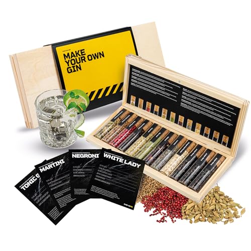 DIBYS Mini Gin Kit de especiarias, 12 botânicos para Gin Tonic e coquetéis, com 4 cartões de receitas, caixa Léxico e elegante, conjunto de presente para homens e mulheres | jogo fazer infusão de gin