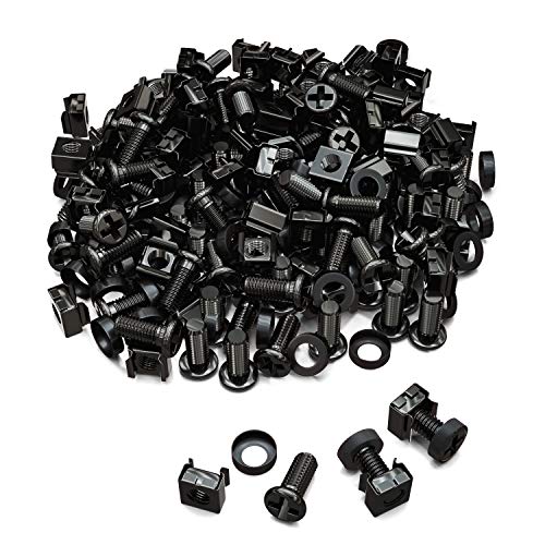 deleyCON 100 x Conjunto de porcas enxauladas M6 e parafusos para armário de rede capa do servidor 19 e 10 polegadas conjunto de montagem - preto
