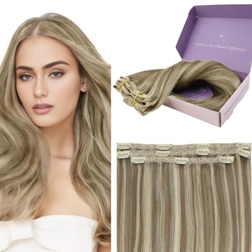 Fshine Clipe de extensões de cabelo natural extensões de cores castanho claro loiro platina cor 8P60 de 10 polegadas extensões clipe Remy Soft Hair Clip in Hair Extensões Human Hair 50 g 3 peças cor 8