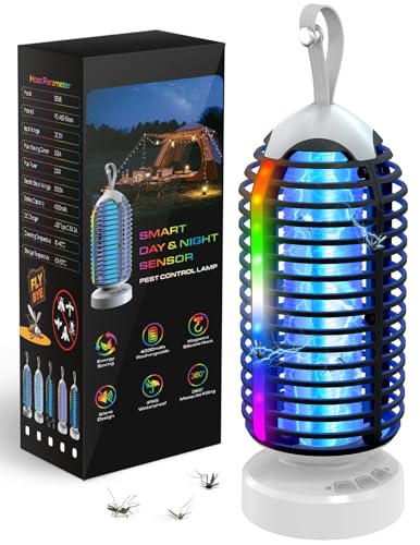 Dnenellr Candeeiro anti-mosquitos elétrico, mata mosquitos elétrico 3000 V, 4000 mAh recarregável, IPX5 resistente à água, moscas elétrico interior e exterior para pátio, varanda e campismo