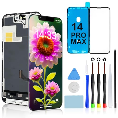 Brinonac Ecrã para iPhone 14 Pro Max, 6,7 Pollici Display LCD Full HD, Set di Assemblaggio do Touch Digitizer com Strumenti di Riparazione e Protettore in Vetro Temperato